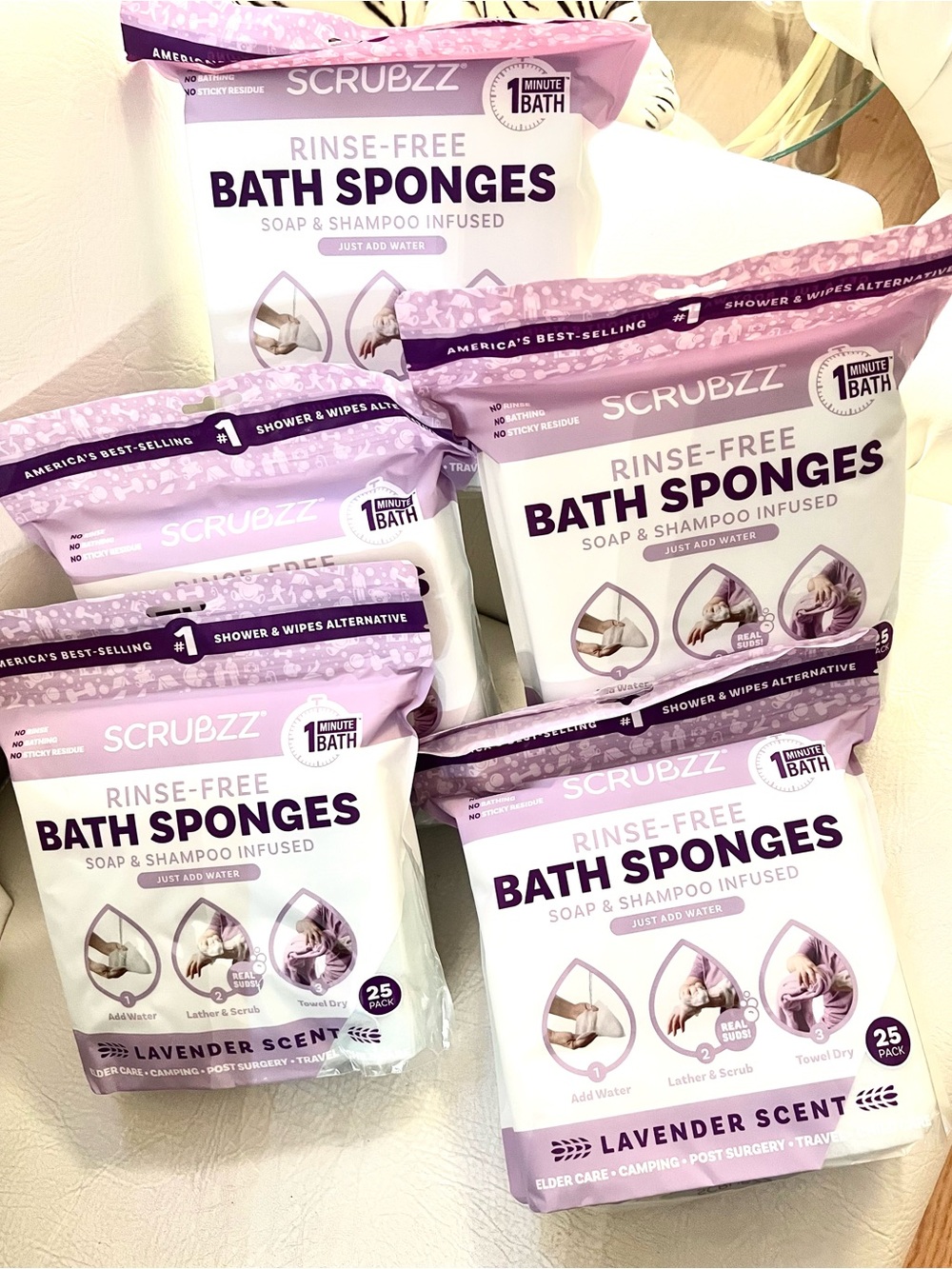 Scrubzz Lavender-Scent Rinse-Free Bath Sponges – Lavender